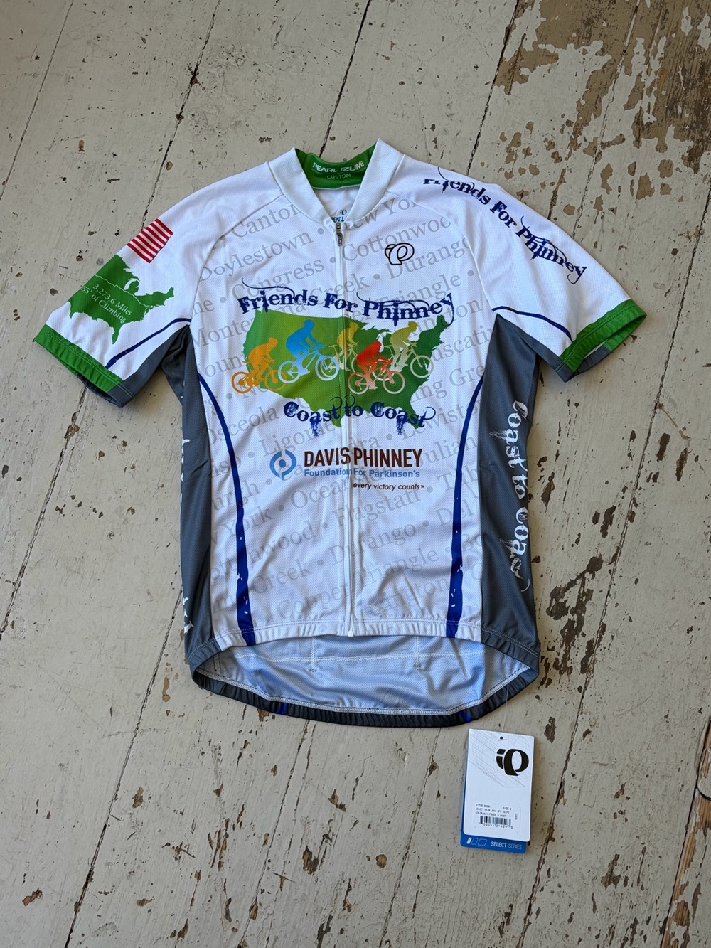 Pearl Izumi Cycling Jersey Davis Phinney with Map and Riders